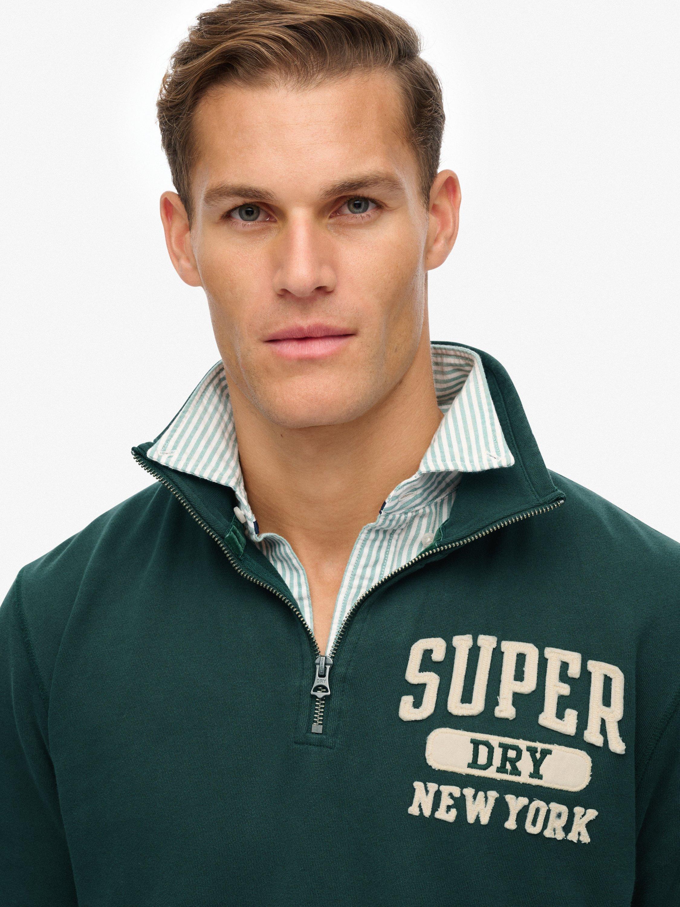 Product image 5 of 6, which shows Superdry Vintage Athletic Zip Half-Zip Jumper, Eagle Green, XXL