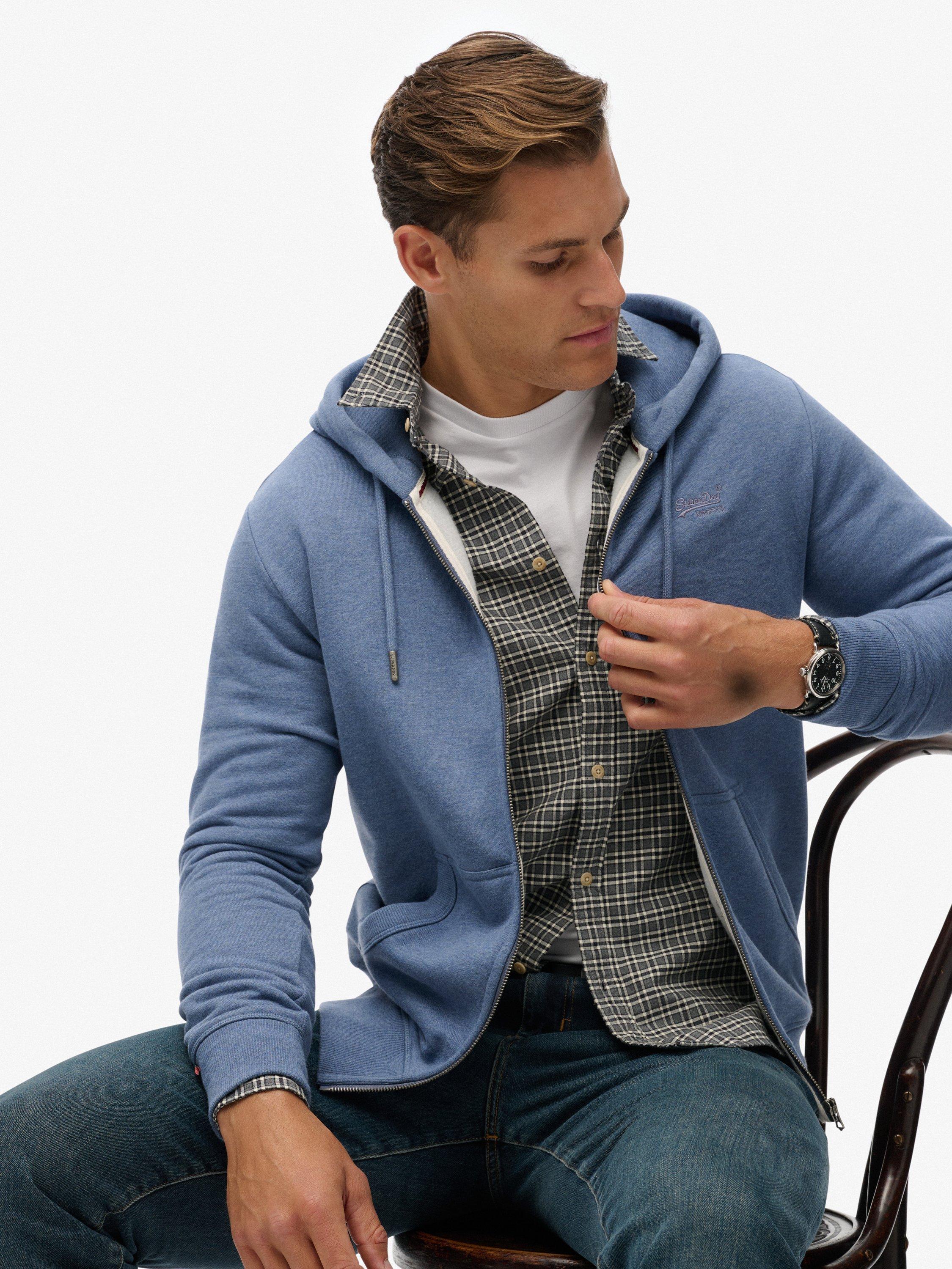 Product image 4 of 6, which shows Superdry Essential Logo Zip Hoodie, Jeans Blue Marl, S