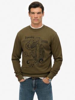 Superdry Tokyo Narrative Loose Sweatshirt, Stone Taupe Brown, Dark Olive