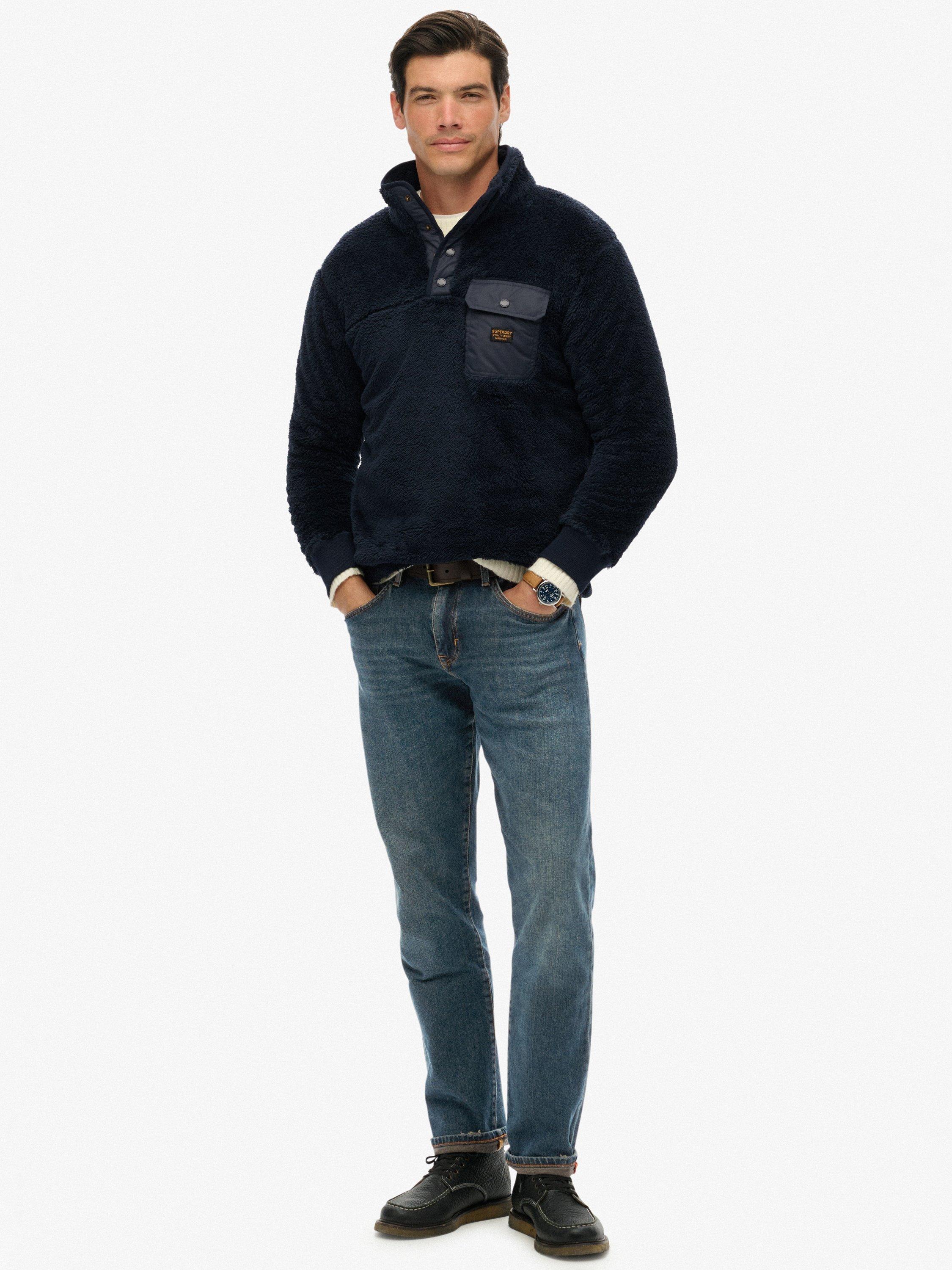 Product image 3 of 6, which shows Superdry High Pile Fleece Henley Jumper, Eclipse Navy, L