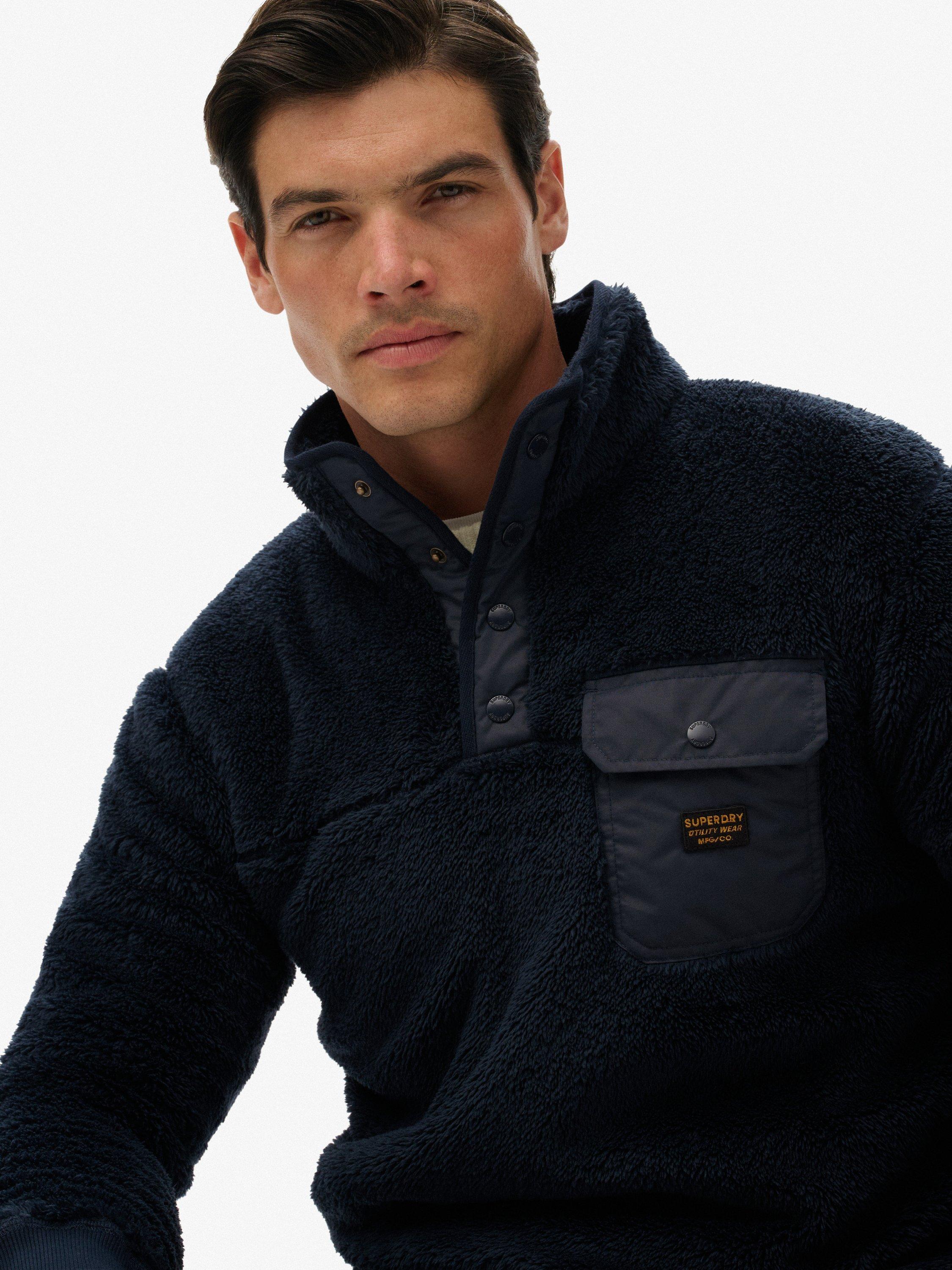 Product image 4 of 6, which shows Superdry High Pile Fleece Henley Jumper, Eclipse Navy, L