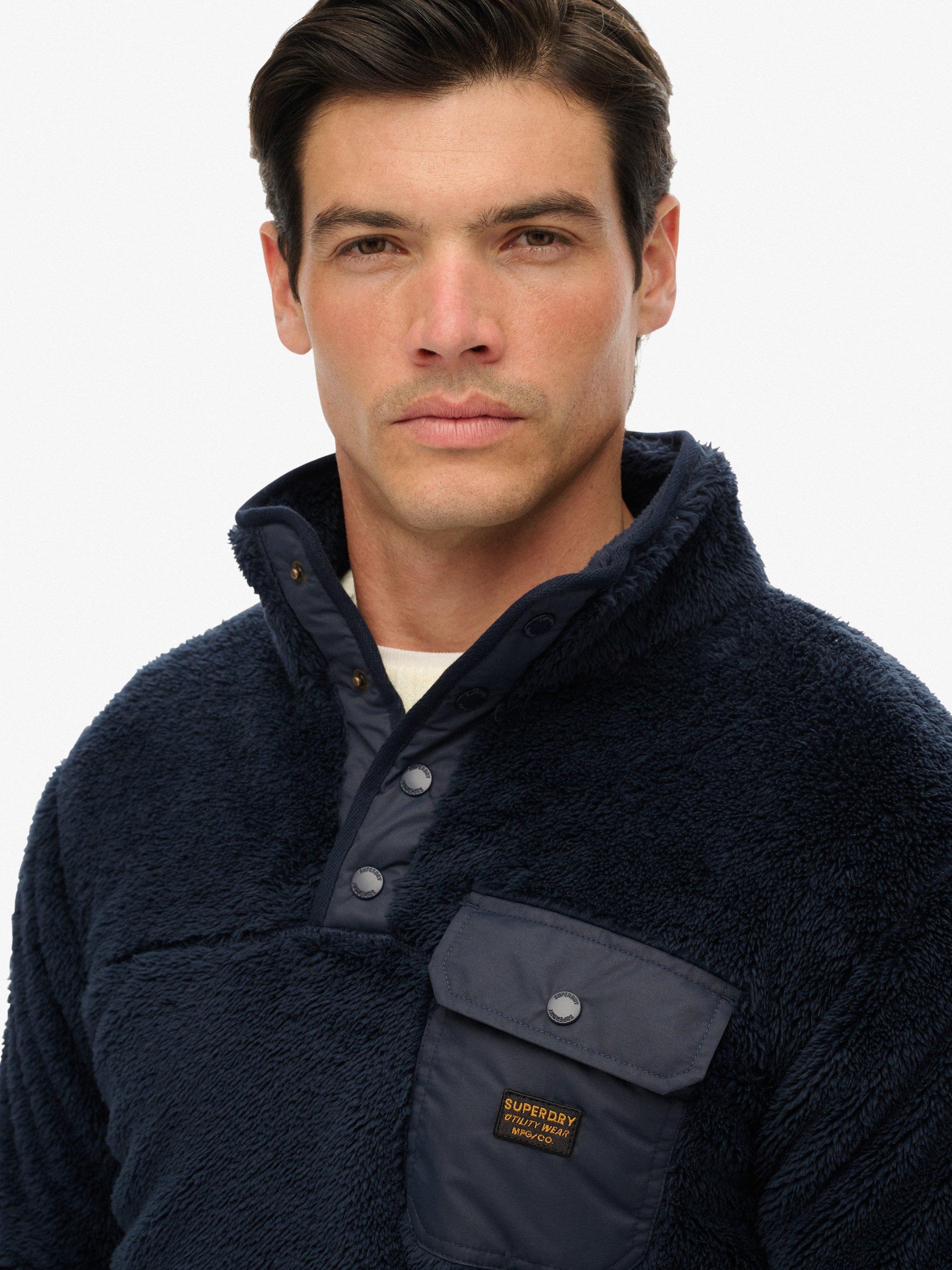 Product image 5 of 6, which shows Superdry High Pile Fleece Henley Jumper, Eclipse Navy, L
