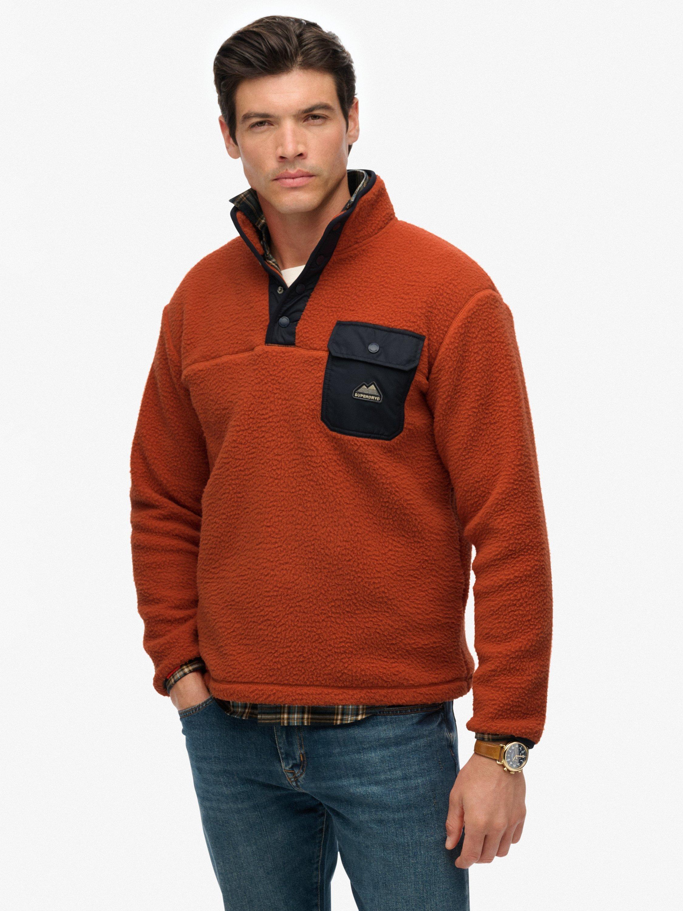 Product image 1 of 6, which shows Superdry Fuji Fleece Half Popper Jumper, Mango Orange, S