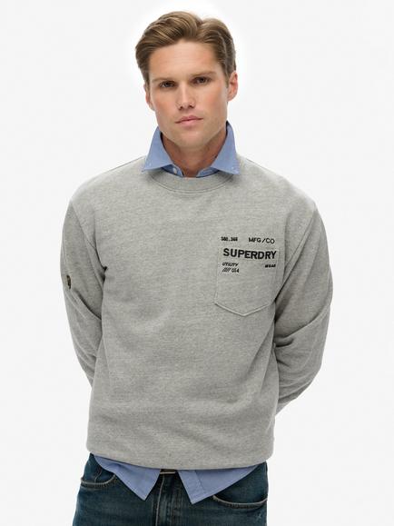 Superdry Utility Loose Sweatshirt, Olive Green, Athletic Grey Marl