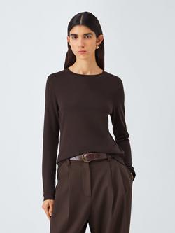John Lewis Organic Cotton Long Sleeve Crew Neck T-Shirt, Chocolate