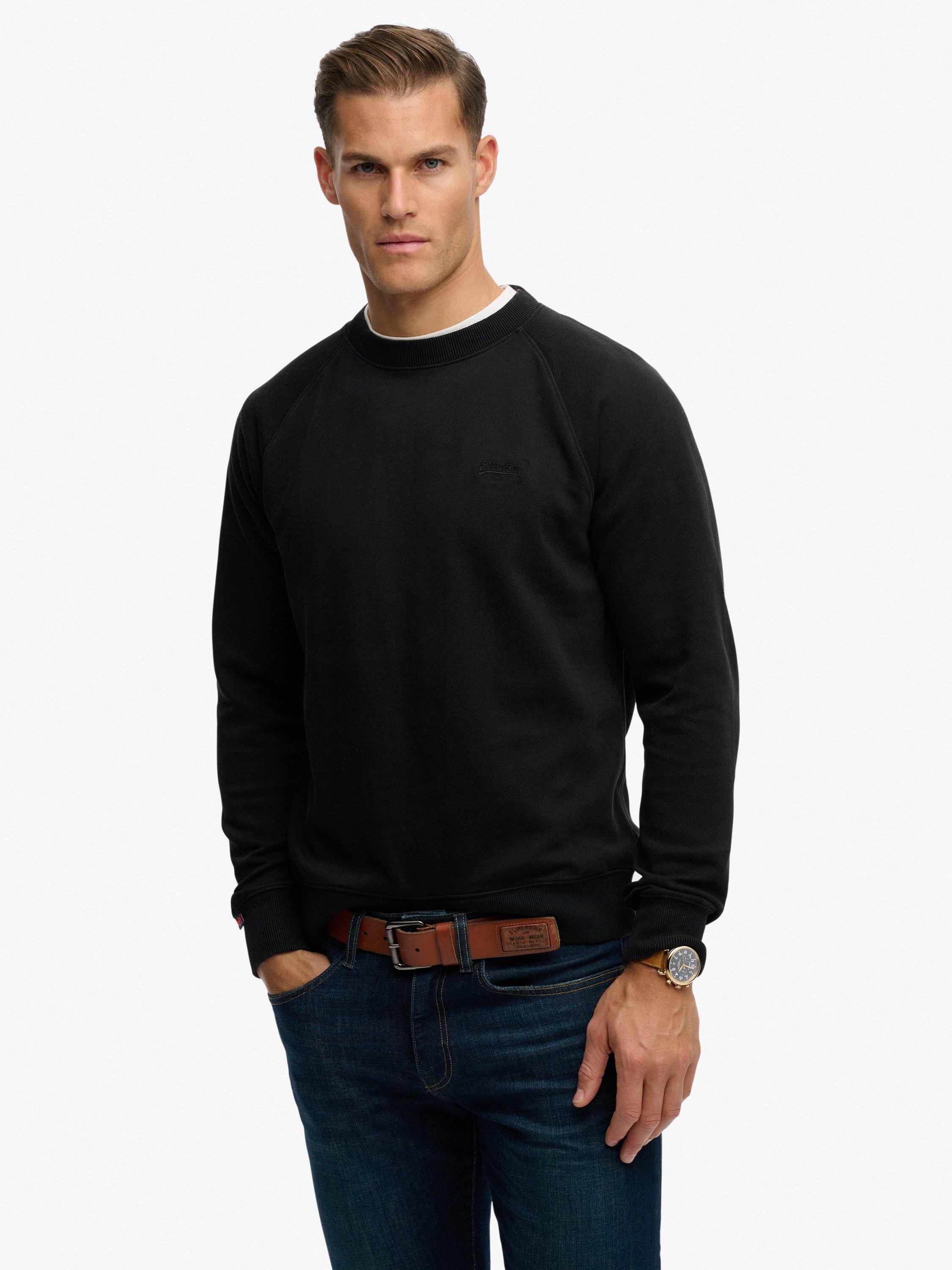Product image 1 of 6, which shows Superdry Essential Logo Raglan Crew Sweatshirt, Black, L