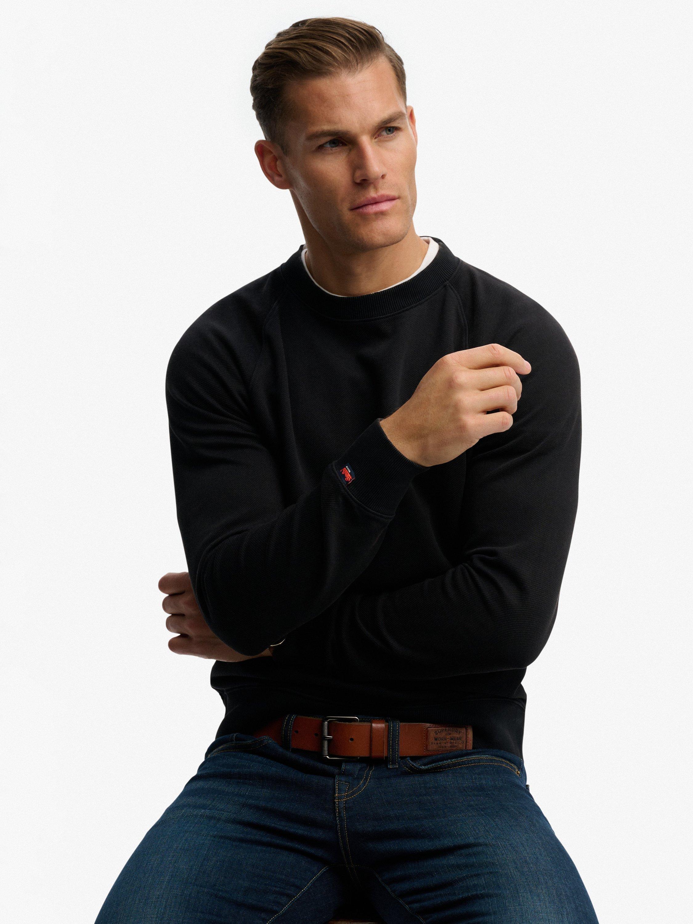 Product image 4 of 6, which shows Superdry Essential Logo Raglan Crew Sweatshirt, Black, L