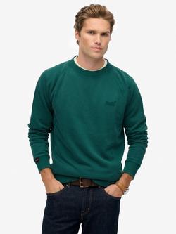 Superdry Cotton Blend Essential Logo Raglan Crew Sweatshirt, Washed Twill Green
