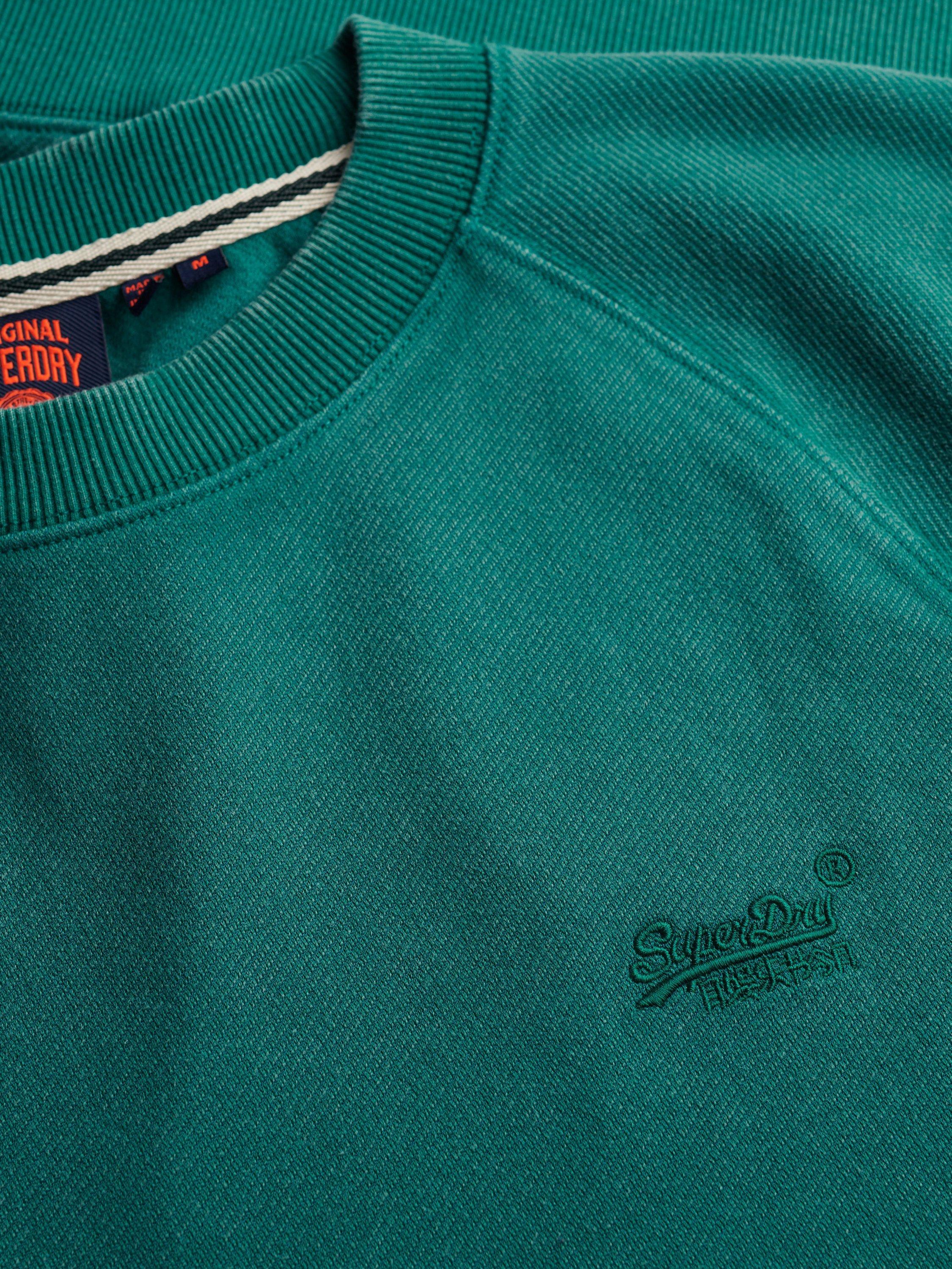 Product image 6 of 6, which shows Superdry Cotton Blend Essential Logo Raglan Crew Sweatshirt, Washed Twill Green, S