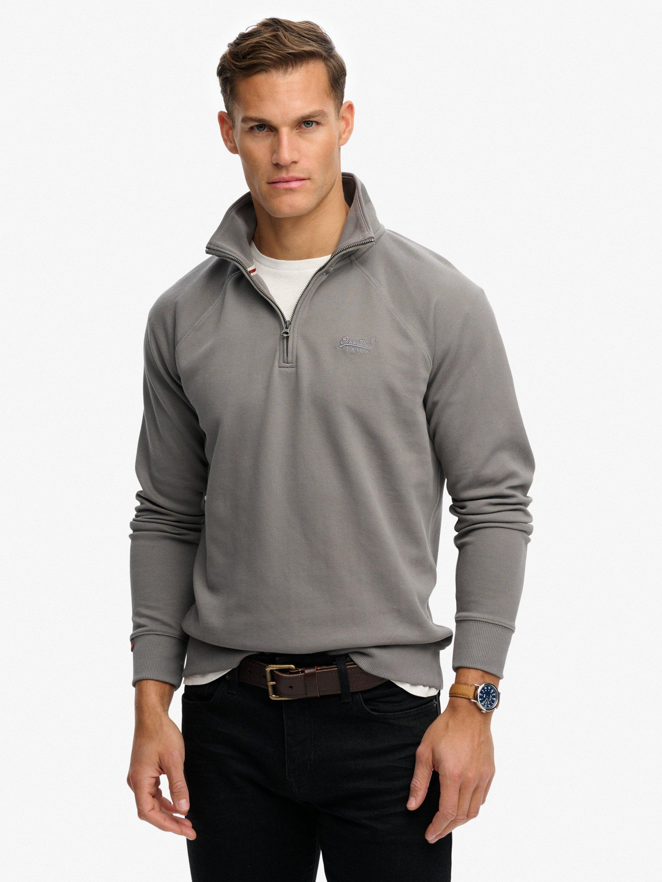 Product image 1 of 5, which shows Superdry Essential Logo Raglan Henley Jumper, Manor House Grey, XXL