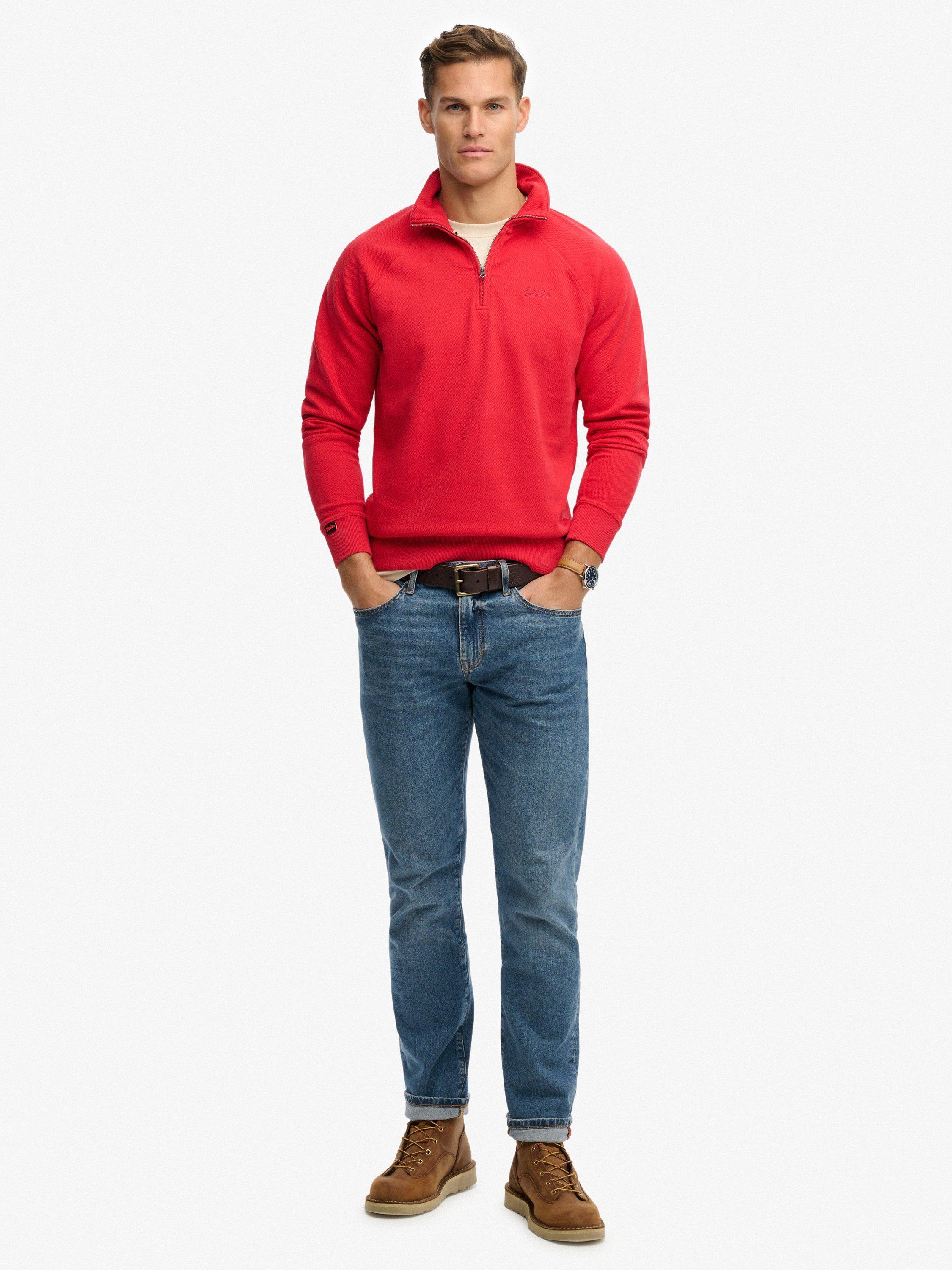 Product image 3 of 5, which shows Superdry Essential Logo Raglan Henley Jumper, Indiana Red, S