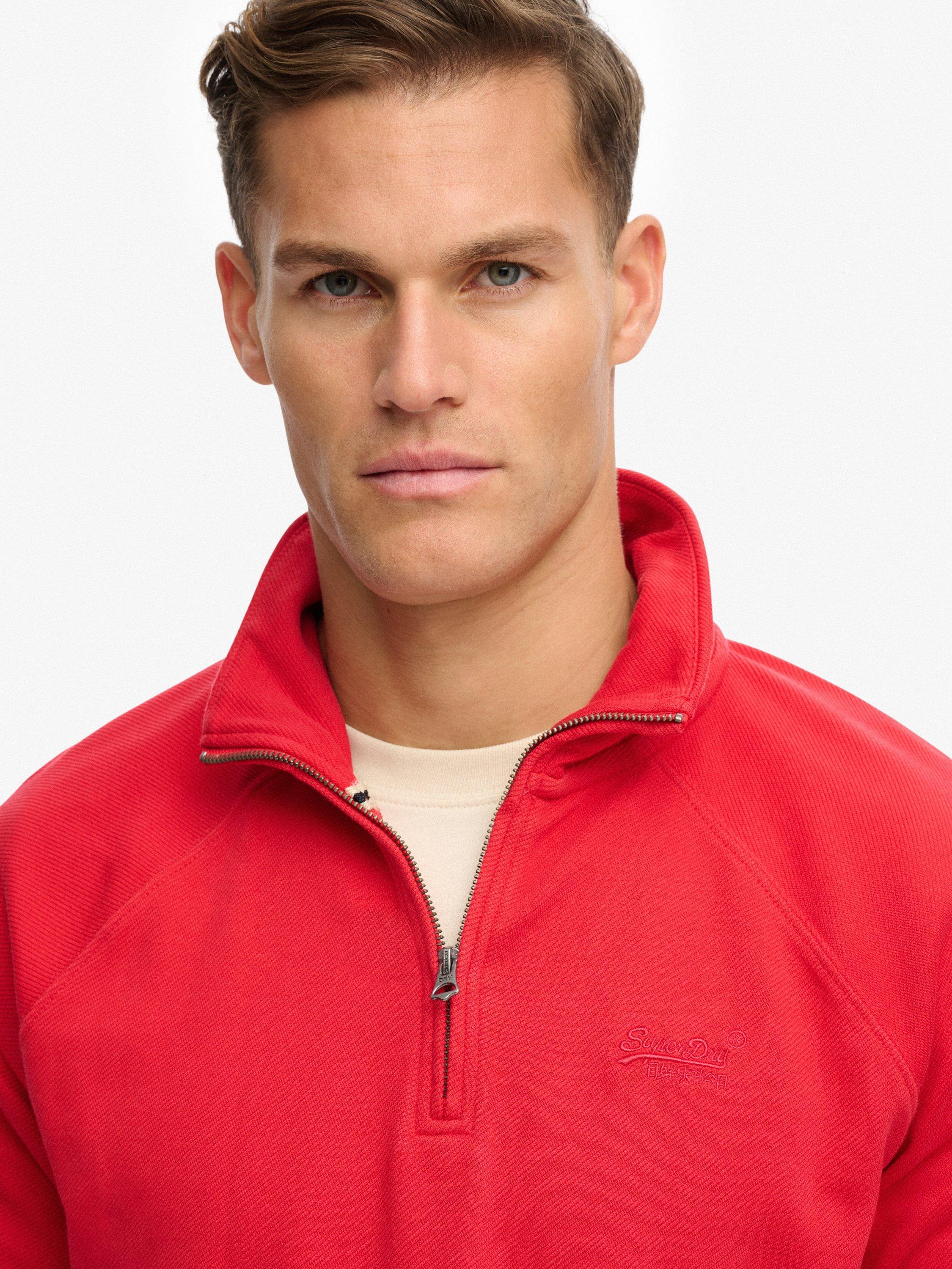 Product image 5 of 5, which shows Superdry Essential Logo Raglan Henley Jumper, Indiana Red, S