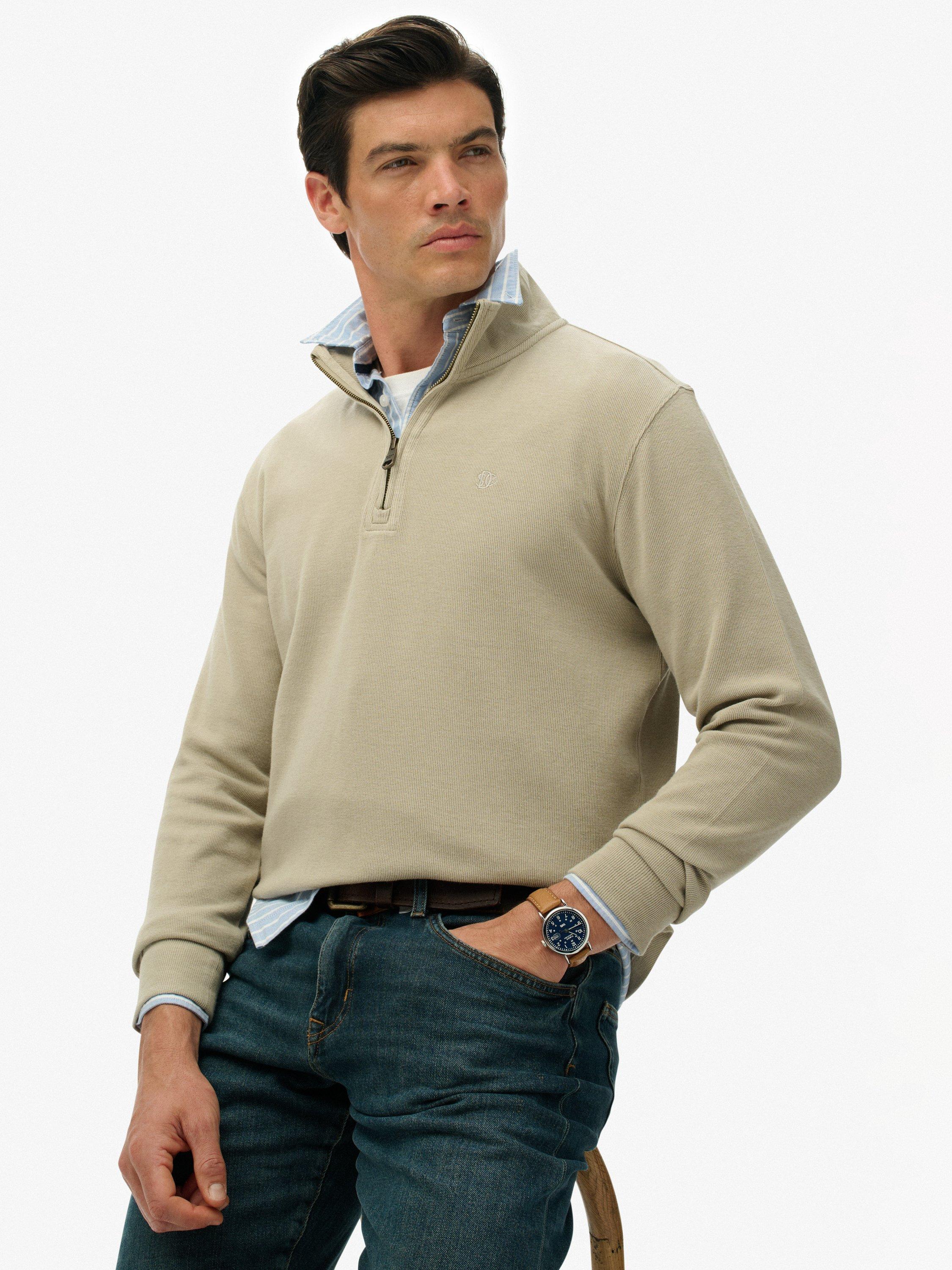 Product image 4 of 5, which shows Superdry Rib Half Zip Jumper, Vintage Khaki, S
