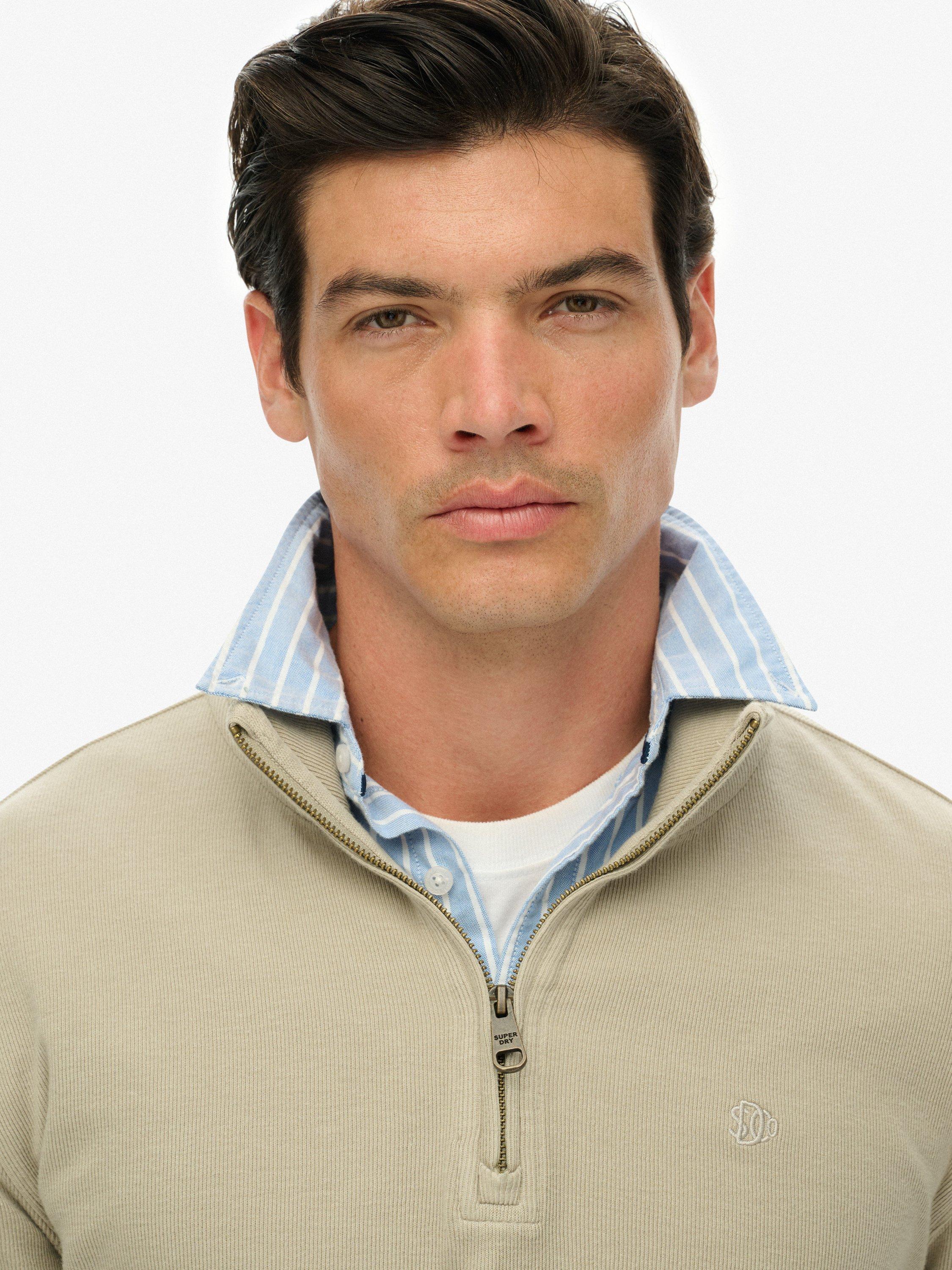 Product image 5 of 5, which shows Superdry Rib Half Zip Jumper, Vintage Khaki, S