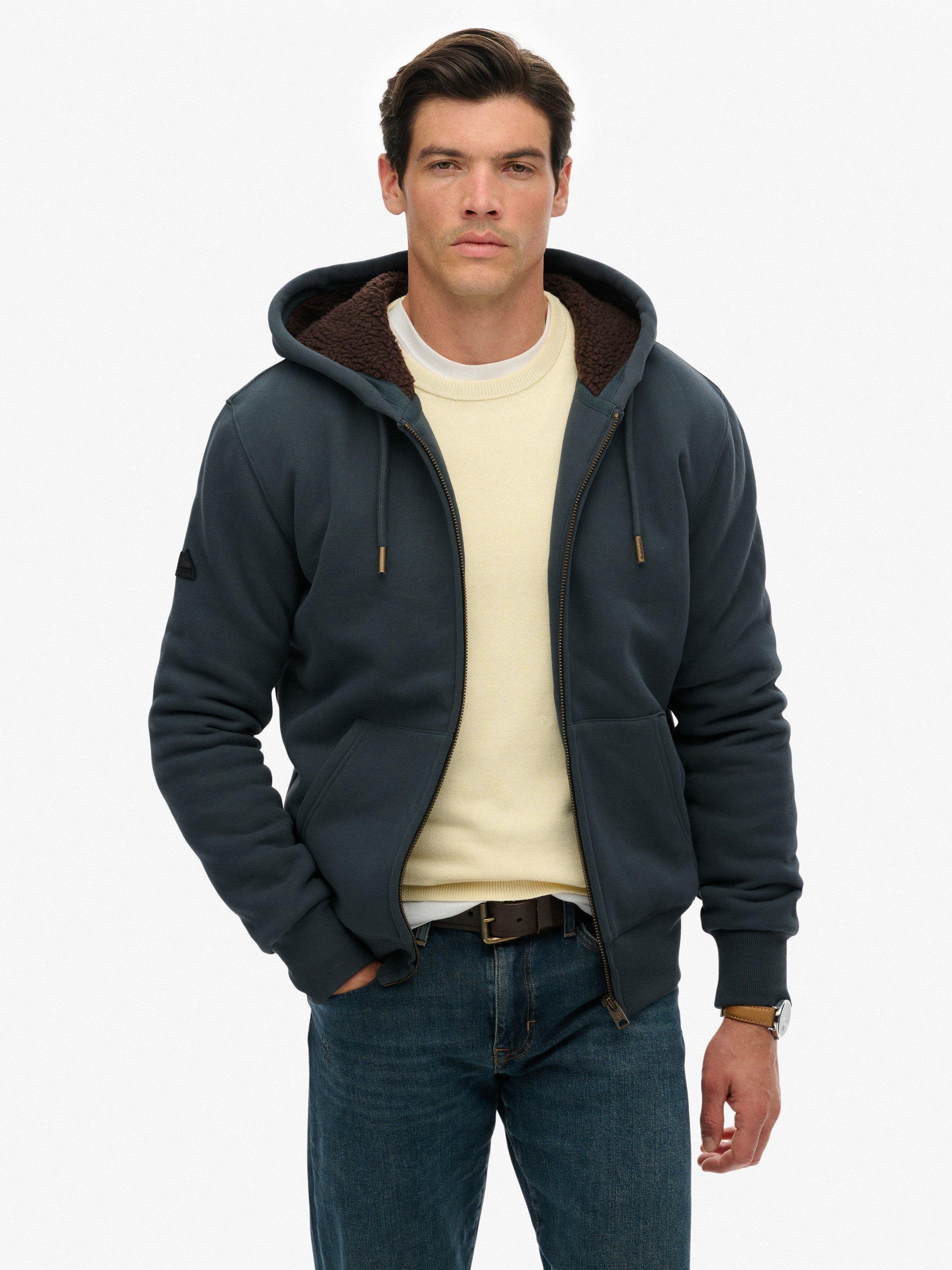 Product image 1 of 6, which shows Superdry Zip Front Cotton Blend Hoodie, Dark Graphite Grey, XXL