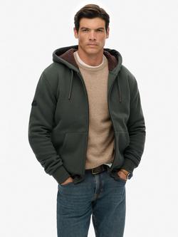 Superdry Borg Lined Zip Hoodie, Eclipse Navy, Ivy Green