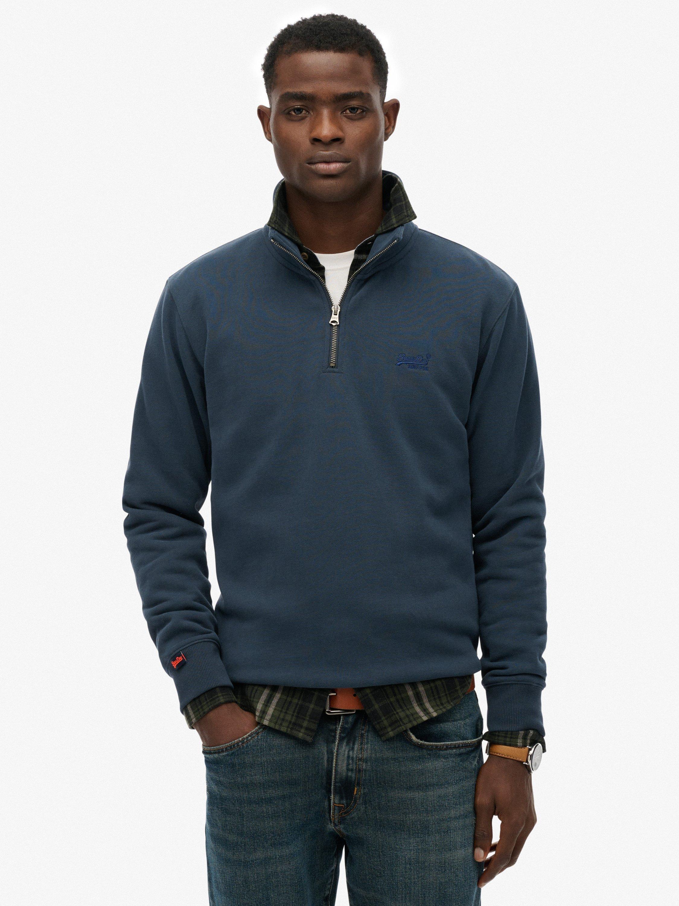 Product image 1 of 6, which shows Superdry Essential Logo Half Zip Sweatshirt, Lauren Navy, L