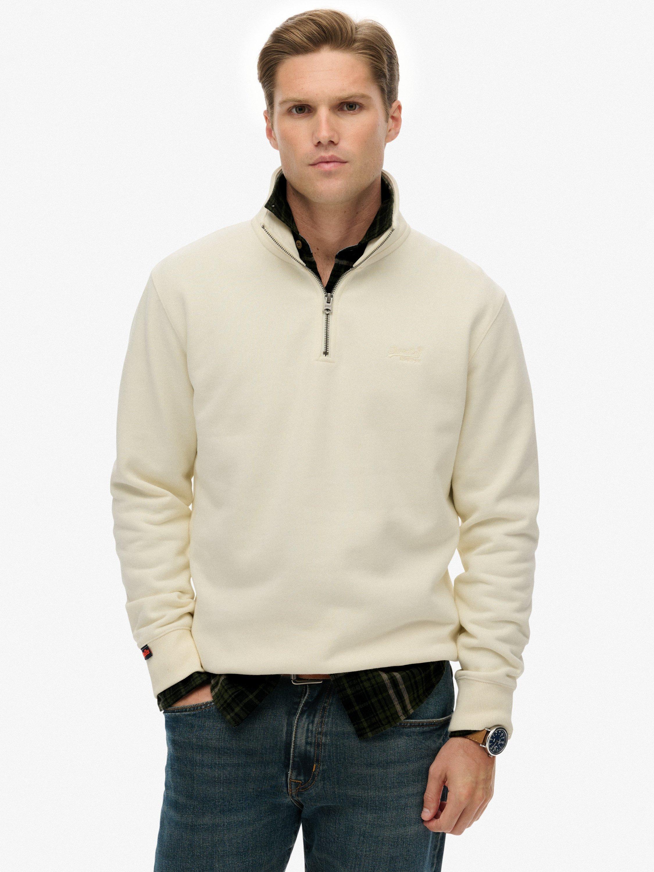 Product image 1 of 6, which shows Superdry Essential Logo Half Zip Sweatshirt, Dusty White, XXL