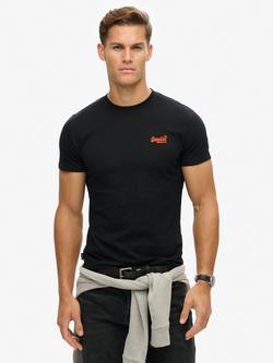 Superdry Organic Cotton Short Sleeve Crew Neck T-Shirt, Black/Hazard Orange