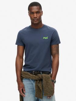 Superdry Slim Fit Crew Neck Cotton T-Shirt, Navy/Fluro Lime, Navy/Fluro Lime