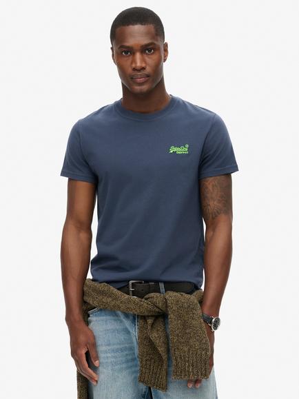 Superdry Slim Fit Crew Neck Cotton T-Shirt, Navy/Fluro Lime, Navy/Fluro Lime