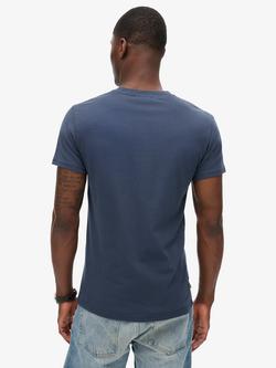 Superdry Slim Fit Crew Neck Cotton T-Shirt, Navy/Fluro Lime - view 2, Navy/Fluro Lime