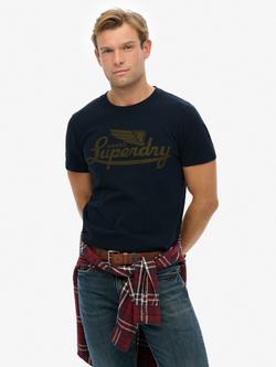 Superdry Heritage Brand Relaxed Fit Cotton T-Shirt, Eclipse Navy, Eclipse Navy
