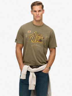 Superdry Campaign Souvenir Loose Fit Cotton T-Shirt, Dark Olive, Dark Olive