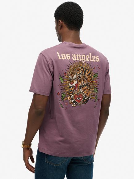 Superdry Tattoo Relaxed Fit Cotton T-Shirt, Blackened Purple - view 2, Blackened Purple