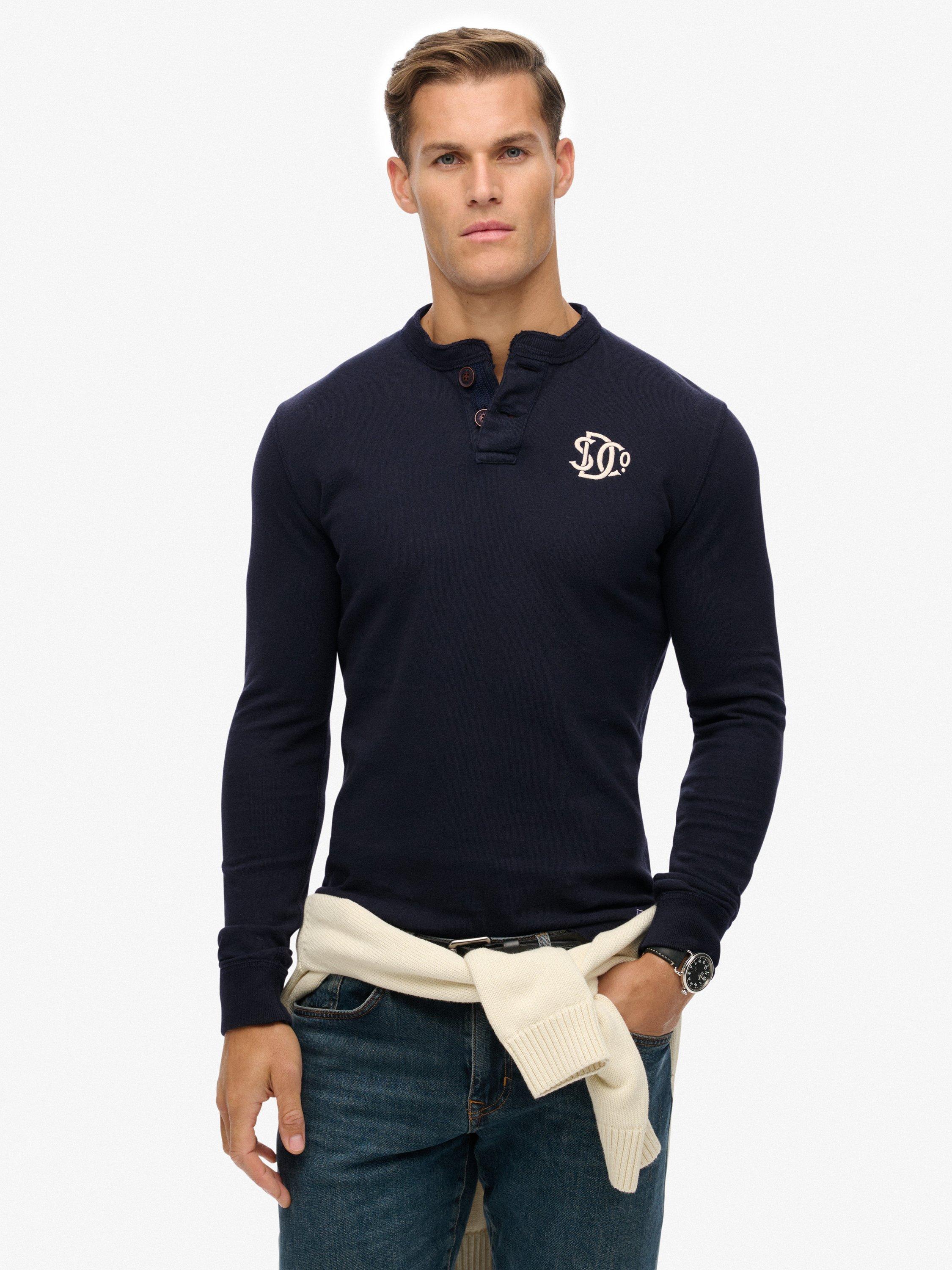 Product image 1 of 6, which shows Superdry Vintage Athletic Cotton Grandad Top, Eclipse Navy, M