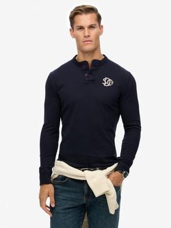 Superdry Vintage Athletic Cotton Grandad Top, Eclipse Navy