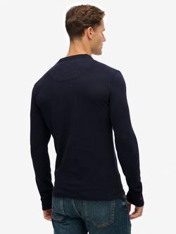 Superdry Vintage Athletic Cotton Grandad Top - view 2, Eclipse Navy