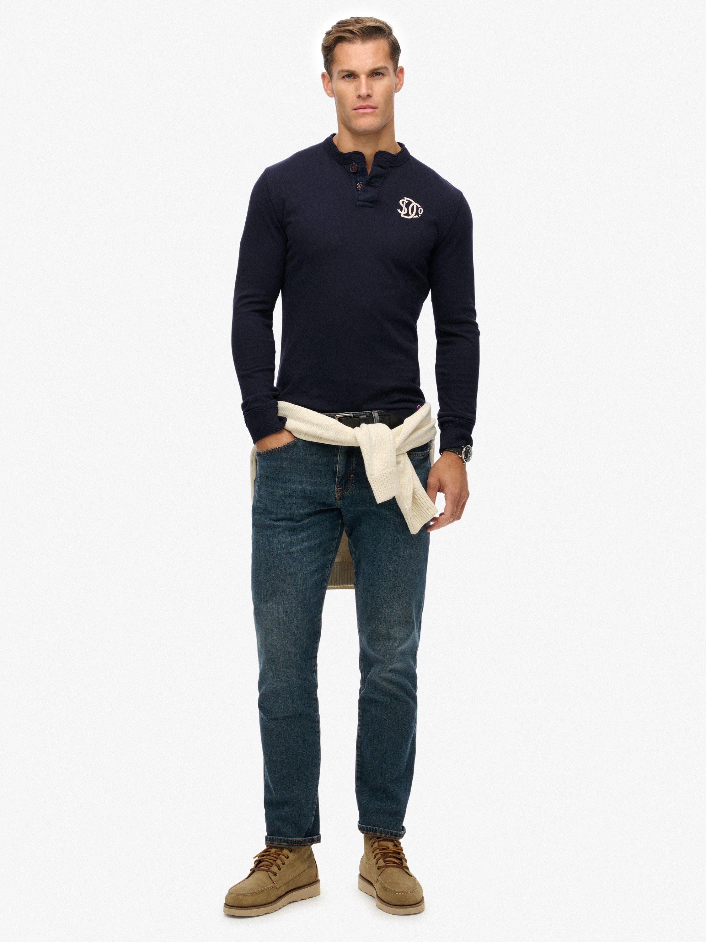 Product image 3 of 6, which shows Superdry Vintage Athletic Cotton Grandad Top, Eclipse Navy, M
