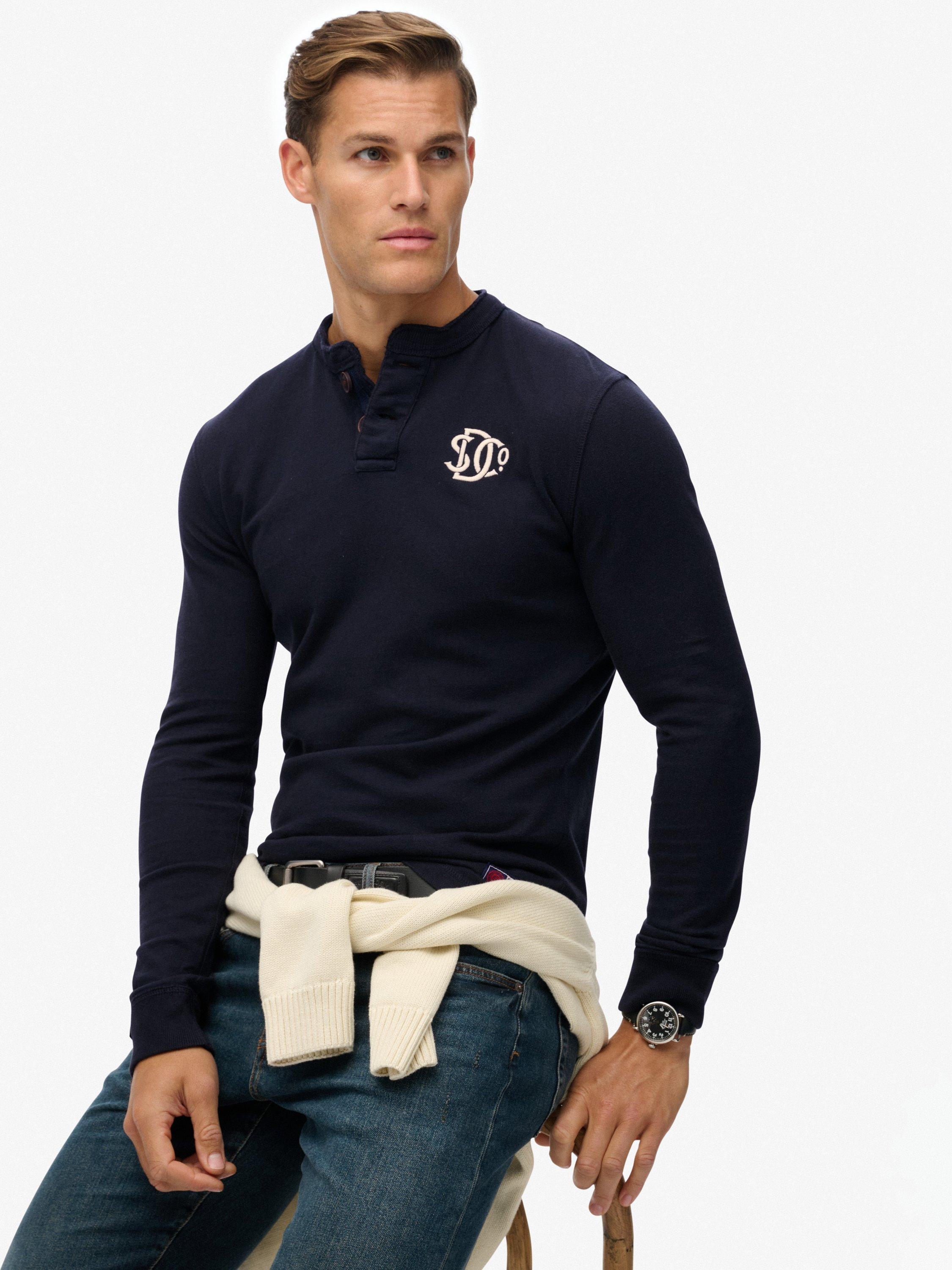 Product image 4 of 6, which shows Superdry Vintage Athletic Cotton Grandad Top, Eclipse Navy, M