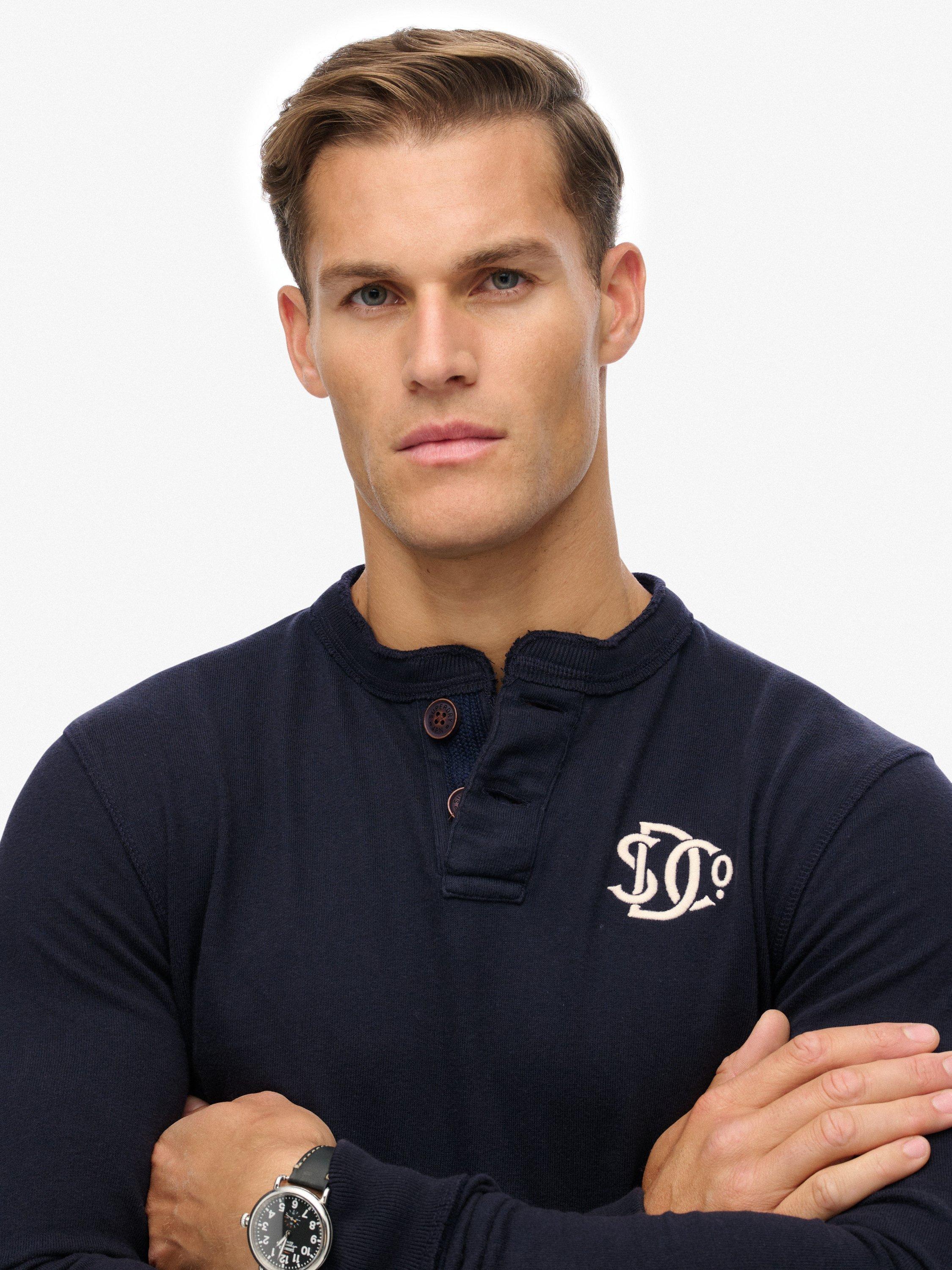 Product image 5 of 6, which shows Superdry Vintage Athletic Cotton Grandad Top, Eclipse Navy, M