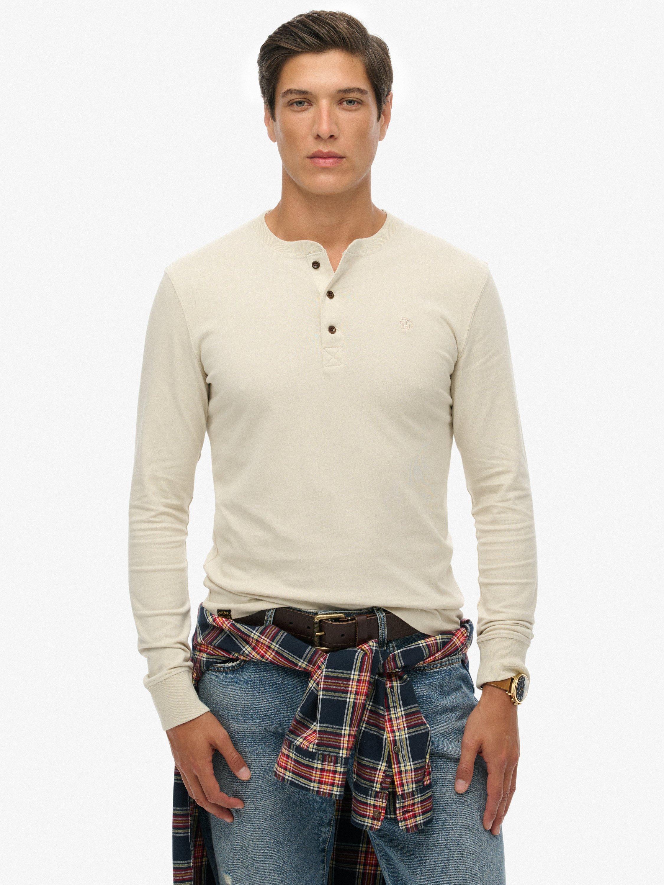 Product image 1 of 1, which shows Superdry Cotton Classic Essential Grandad Top, Light Stone Beige, M