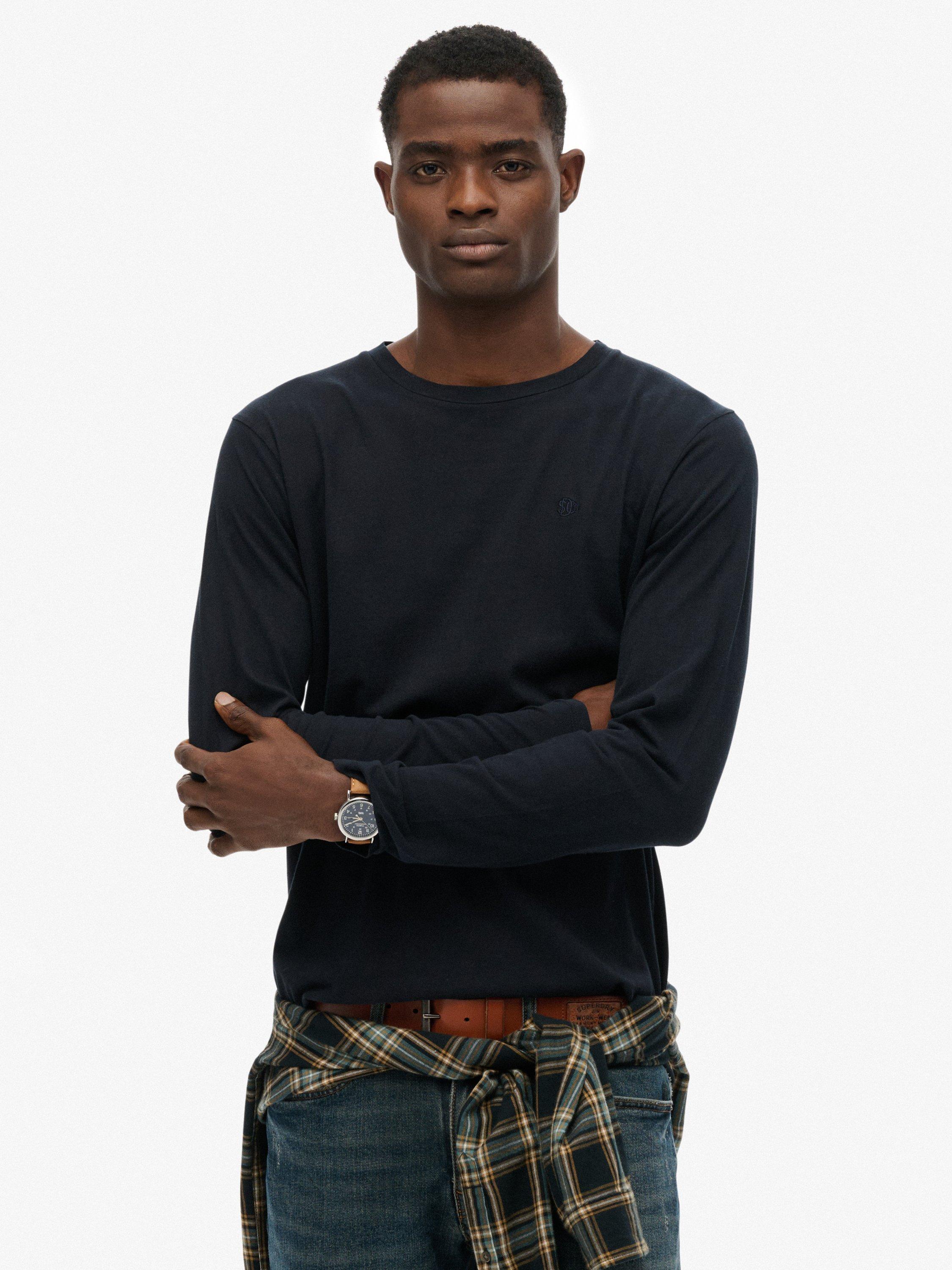 Product image 1 of 6, which shows Superdry Classic Essential Long Sleeve Cotton Top, Eclipse Navy, M