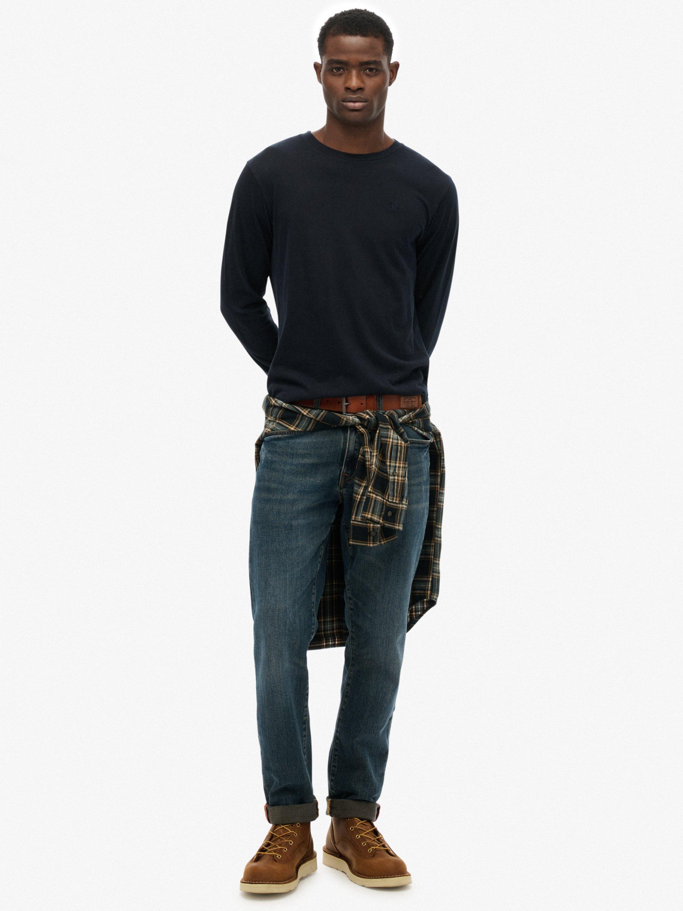 Product image 3 of 6, which shows Superdry Classic Essential Long Sleeve Cotton Top, Eclipse Navy, M