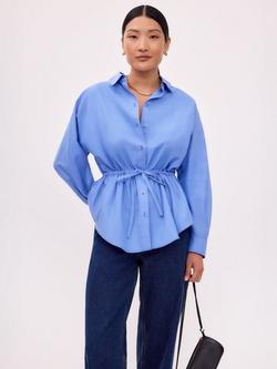 Ro&Zo Gathered Waist Long Sleeve Shirt, Blue, Blue