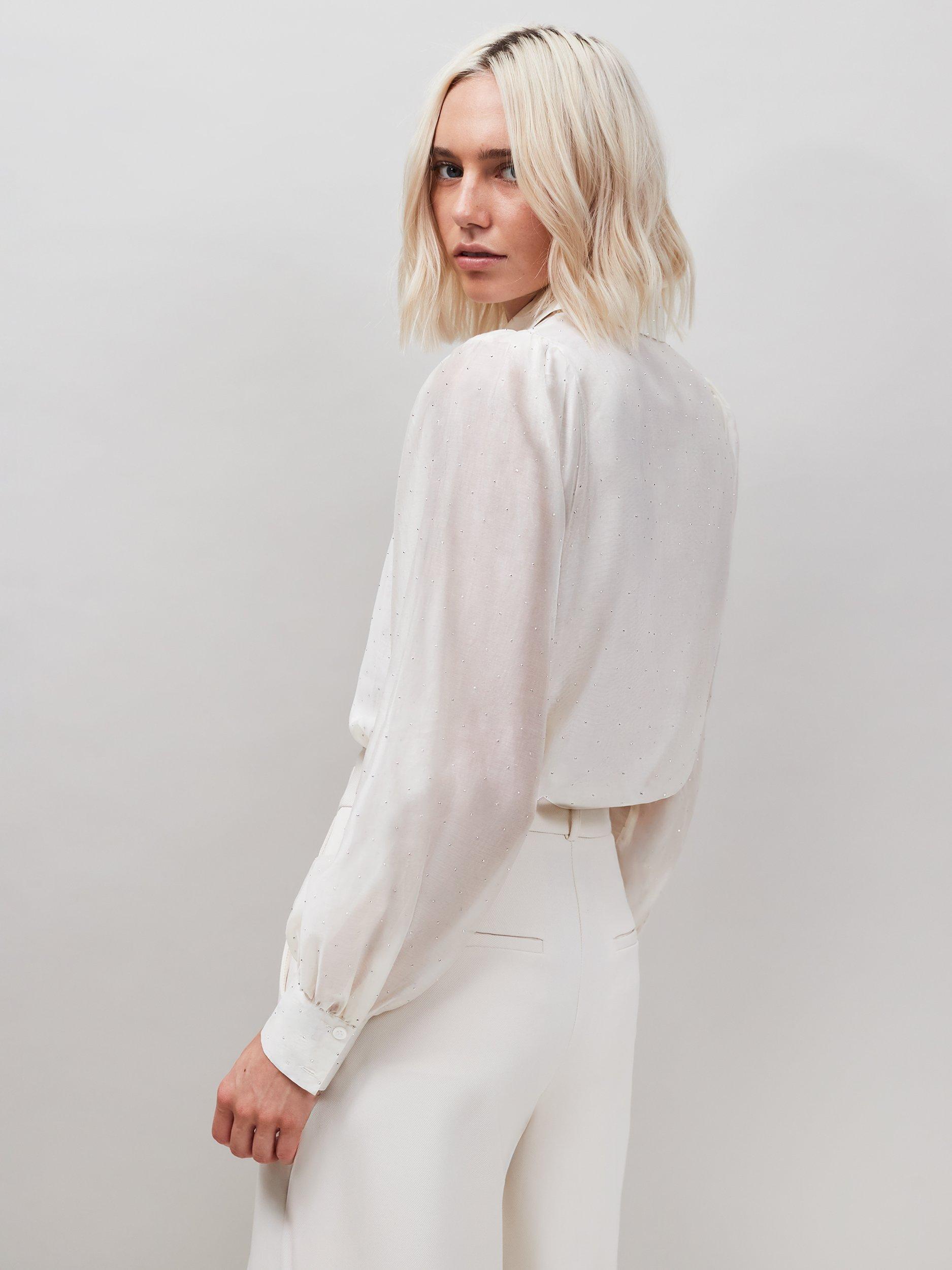 Product image 3 of 3, which shows Ro&Zo Mini Diamante Long Sleeve Shirt, White, 10