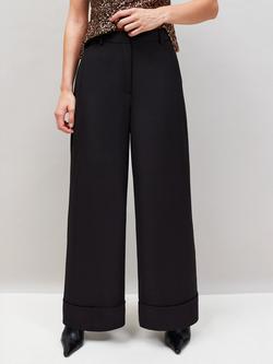 Ro&Zo Turn Up Wide Leg Trousers, Black, Black