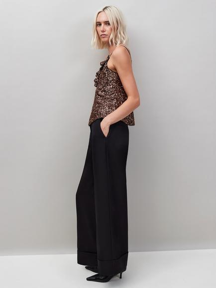 Ro&Zo Turn Up Wide Leg Trousers, Black - view 2, Black