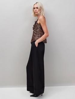 Ro&Zo Petite Turn Up Wide Leg Trousers, Black - view 2, Black