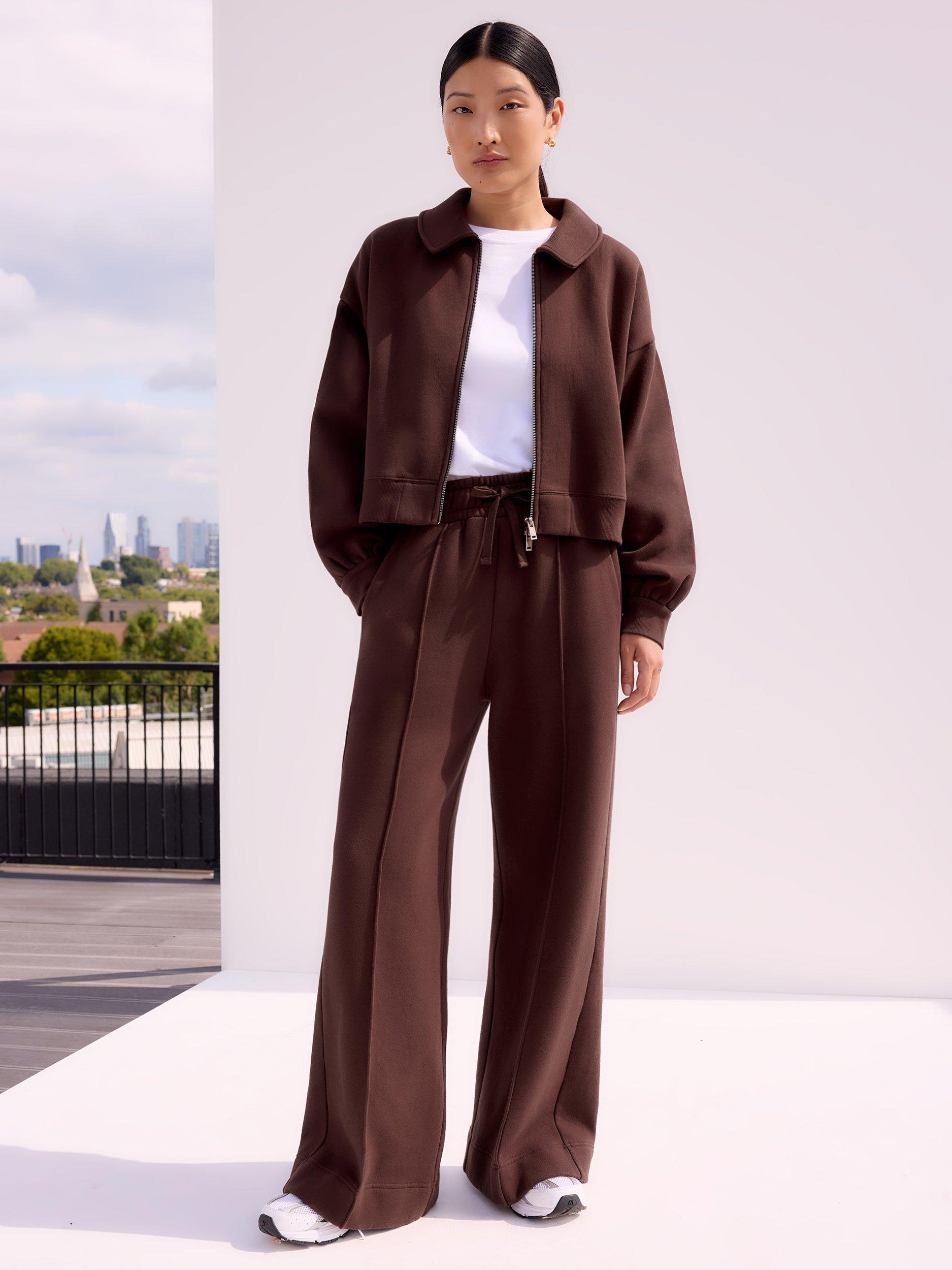Product image 1 of 3, which shows Ro&Zo Petite Wide Leg Trousers, Chocolate, XS