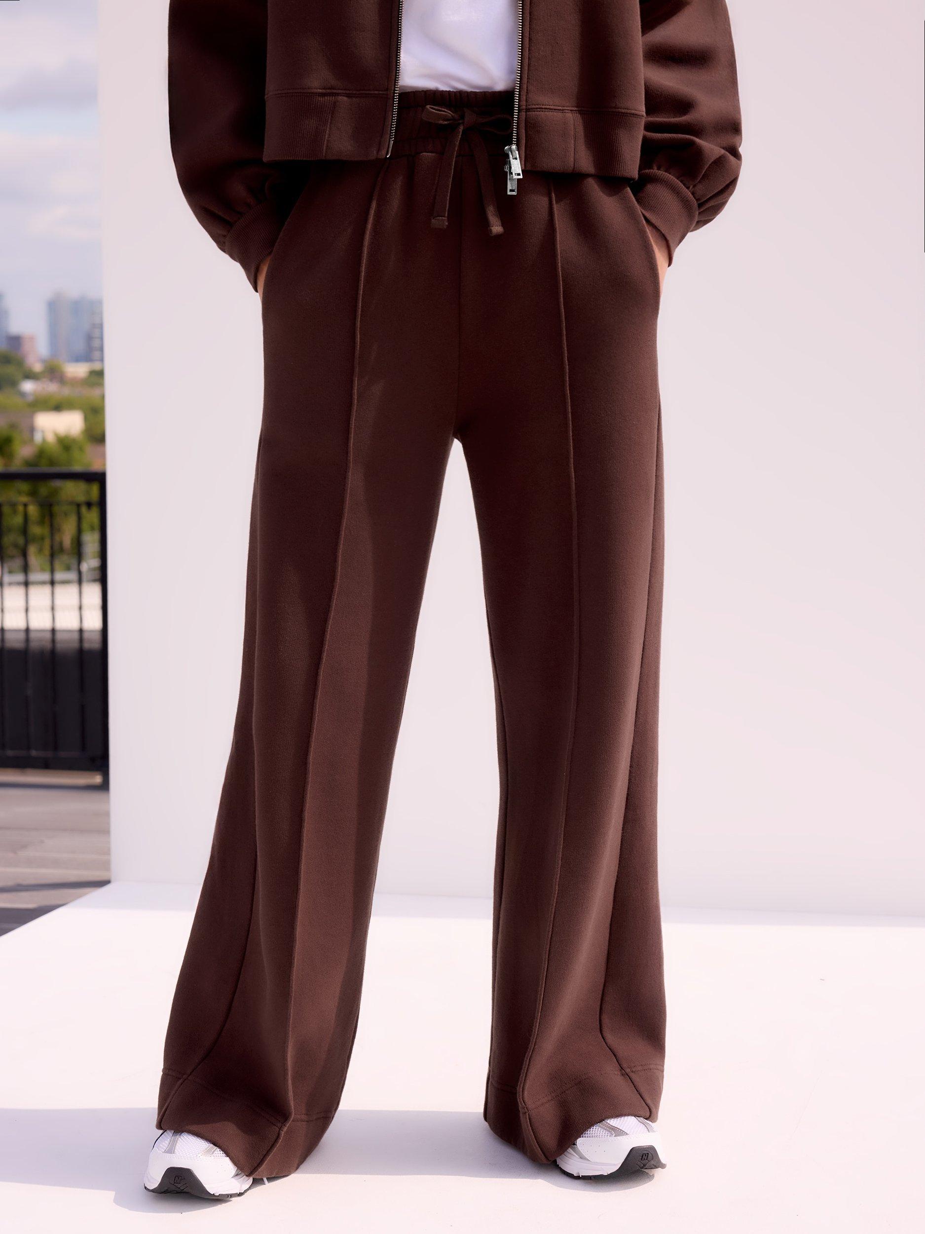 Product image 2 of 3, which shows Ro&Zo Petite Wide Leg Trousers, Chocolate, XS