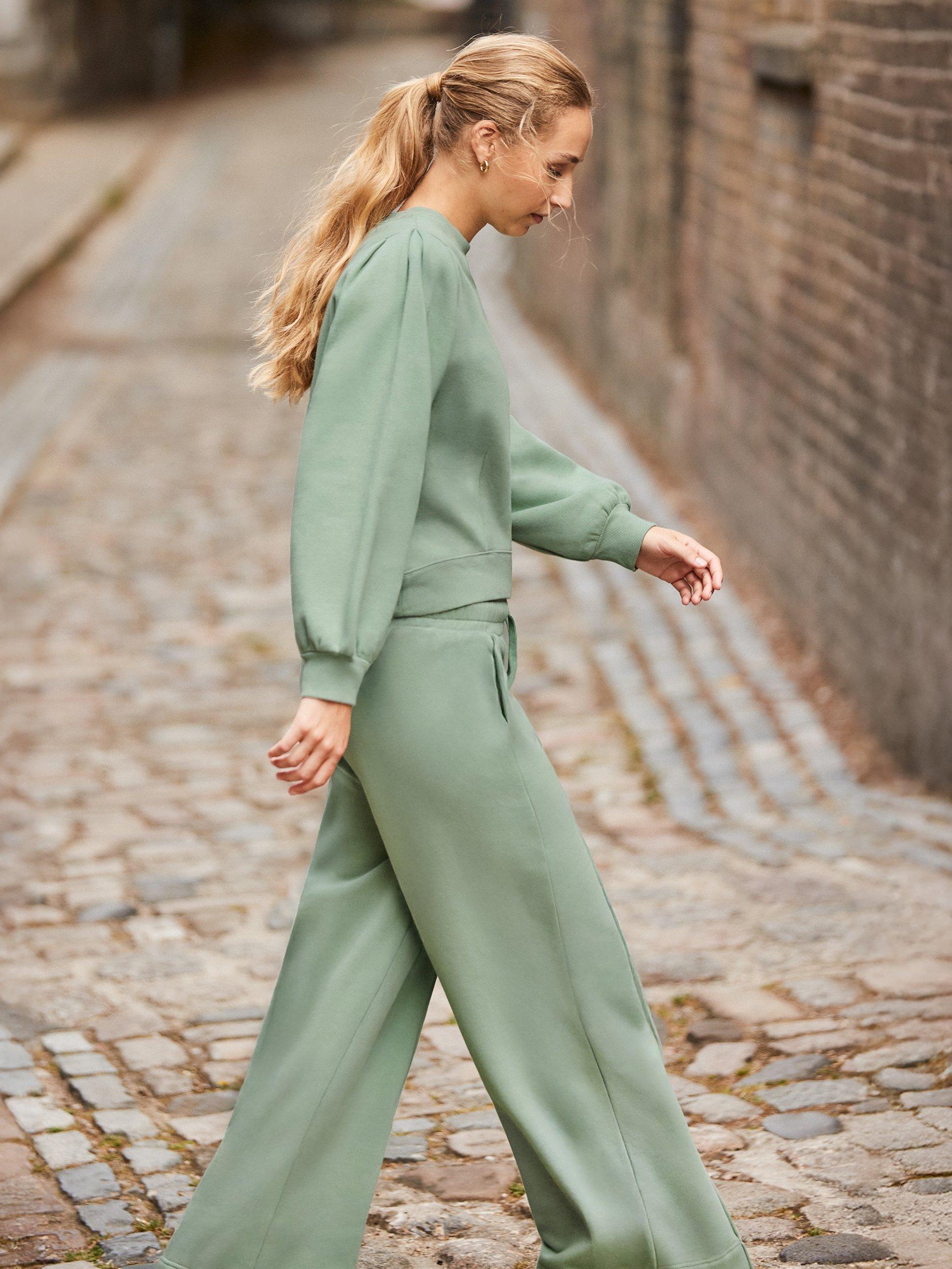 Product image 2 of 4, which shows Ro&Zo Petite Wide Leg Trousers, Green, XS