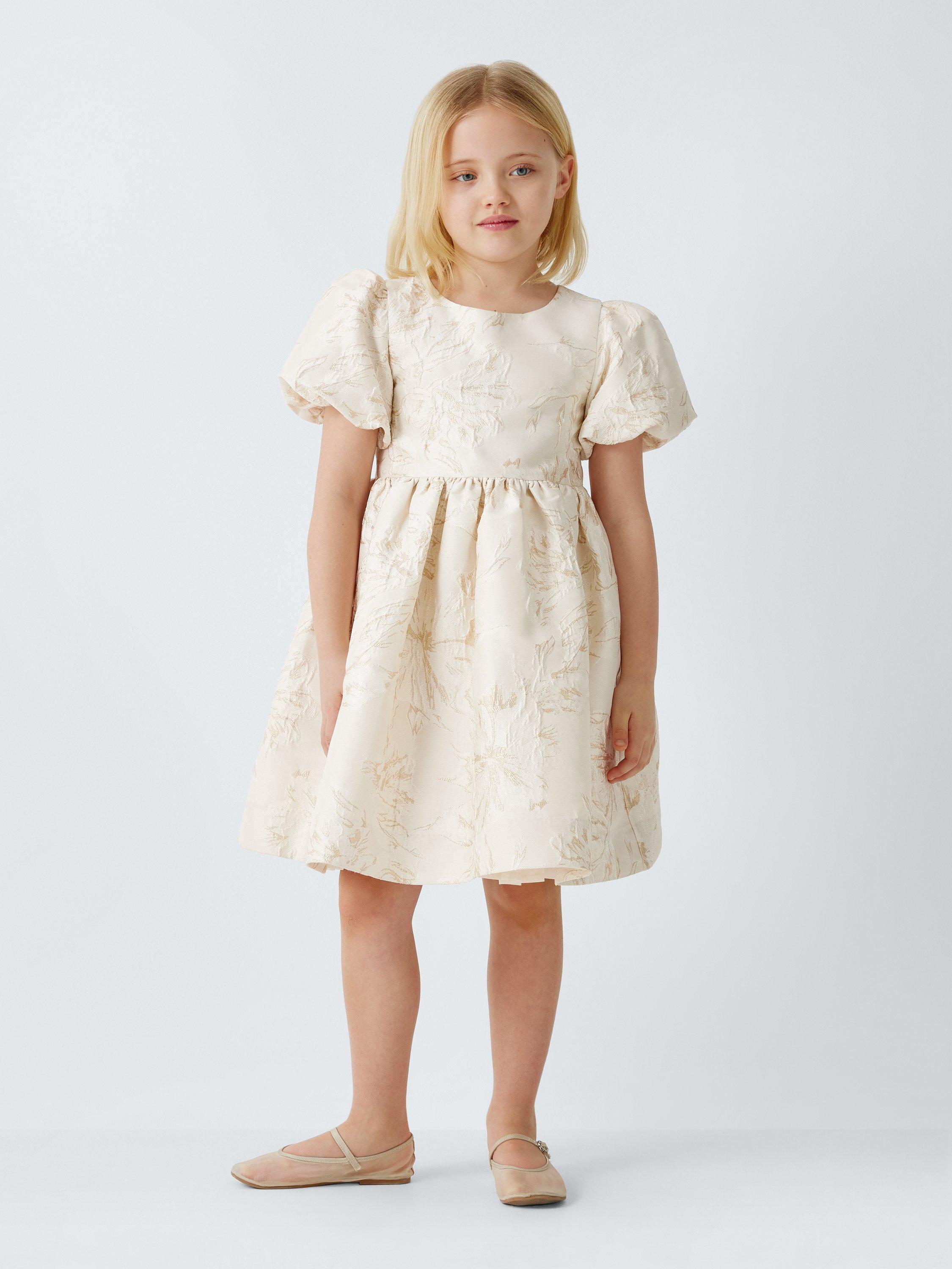 john lewis childrens bridesmaid dresses Heirloom Collection Kids' Jacquard Puff Sleeve Dress, Gold Jaquard Party dresses for
