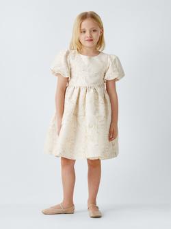 John Lewis Heirloom Collection Kids' Jacquard Puff Sleeve Bridesmaid Dress, Gold Jaquard, Gold Jaquard