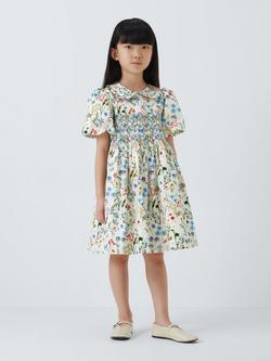 John Lewis Heirloom Collection Kids' Flowers Collar Hand Smocked Party Dress, Multi - view 2, Multi