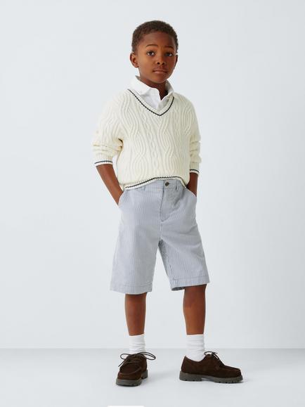John Lewis Heirloom Collection Kids' V-Neck Cricket Jumper, Gc-1106/Starch - view 2, Gc-1106/Starch